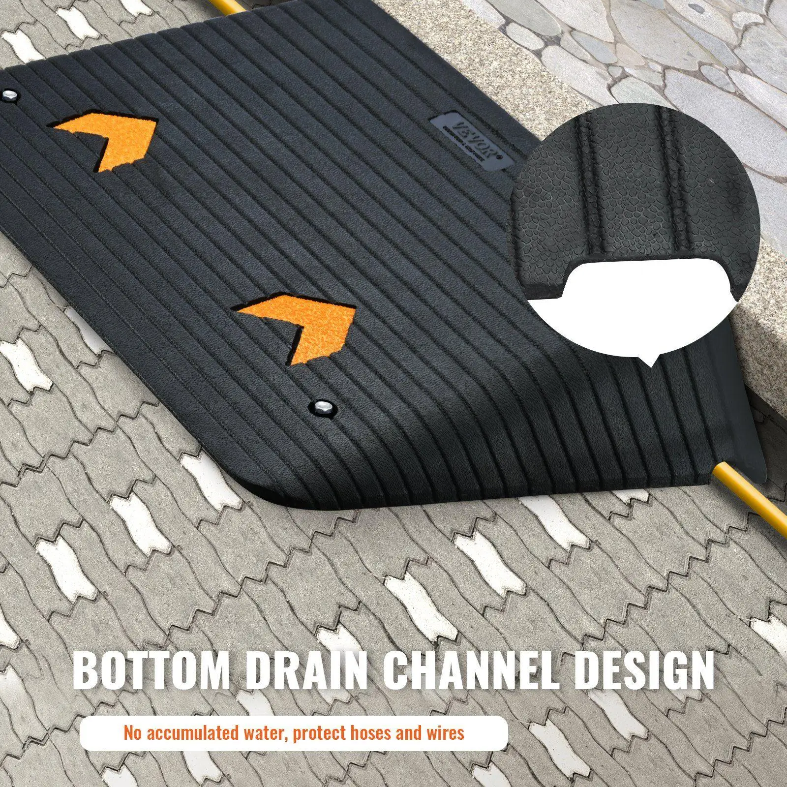 منحدر باب مطاطي معاد تدويره 4 بوصة ارتفاع 35.5 × 24.4 بوصة 33069 رطل سعة غير قابلة للانزلاق حواف مشطوفة قناة كابل #5