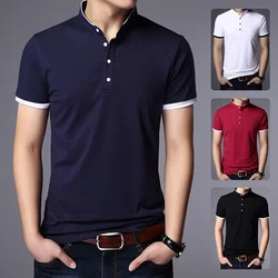 Men's Fashion Summer POLO T-shirt Casual Cotton Breathable Top Stand Up Neck Short Sleeve Korean Comfortable T-shirt