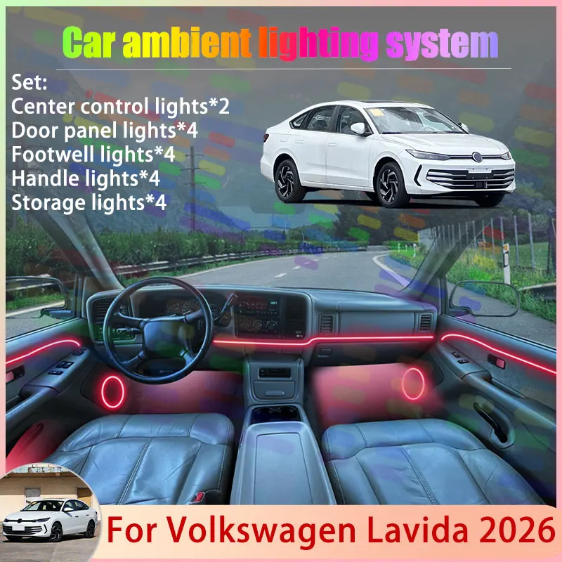 

For Volkswagen Lavida MK4 4th 2026 2/24 in 1 Car Atmosphere Light Lamp RGB Shade Ensemble Streamer Atmosphere Set Accessories