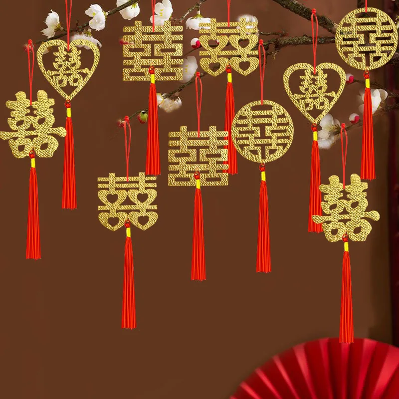

6Pcs Chinese Wedding Bonsai Hanging Wedding Room Decoration Set New Room Living Room Small Hanging Wedding Ornament