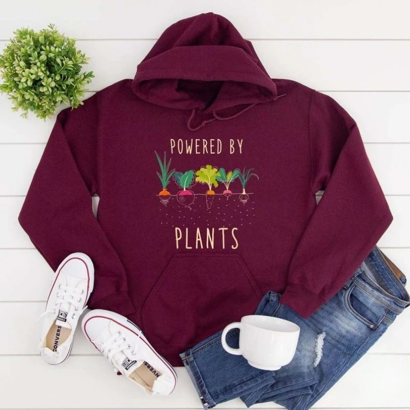 

Powered By Plants Hoodie,Vegan Gift for Women, Vegan Birthday Gift, Funny Vegetarian Gift Idea Comfortable Winter Thermal Hoody