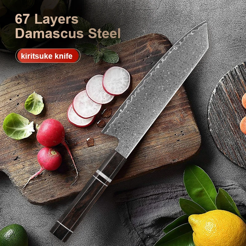 

8 "Японский нож Кирицуке, ручная ковка, 67 слоев дамасской стали, кухонные ножи, слайсер для мяса, сашими, инструменты для приготовления пищи, черное дерево, хань