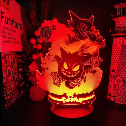 Pokemon Gengar Haunter Gastly 3D-lampa Anime LED-nattlampa USB Färgskiftande Luminaria Illusion Sovbordslampor Barnpresent 10 best sales gengarlampa - №1
