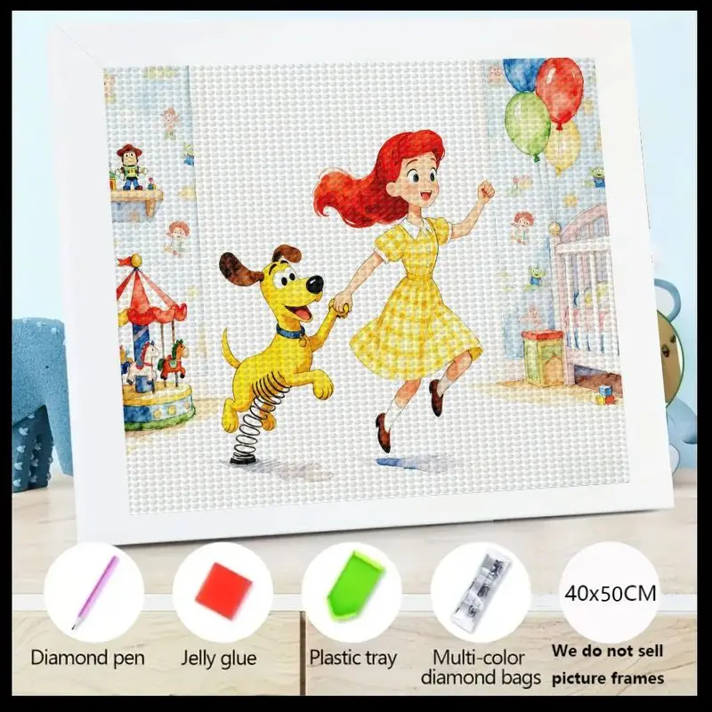 

1 шт. 5D DIY комплект алмазной живописи, радостная мультяшная девушка и собака, играющая в детской комнате, полная дрель, круглый кристалл, стразы, бриллиант
