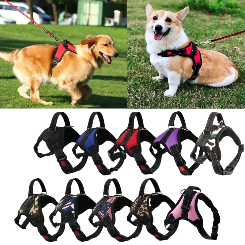 Harnais pour chien réglable, sangle de poitrine réfléchissante pour animaux de compagnie, collier d'entraînement extérieur, laisse pour chiens de petite, moyenne et grande taille