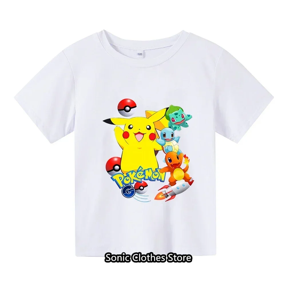 Summer New 3-14 Year Old Children\'s Pokemon Fashion Clothing Boys Short Sleeved Pikachu T-shirts Girls Casual T-shirts