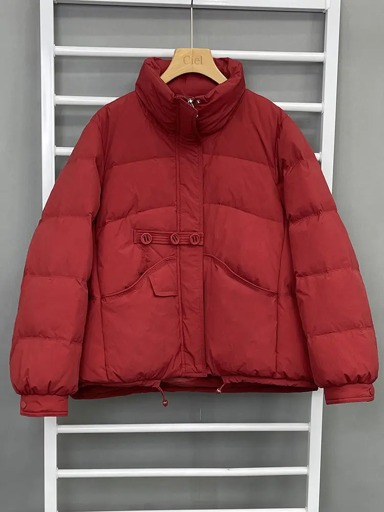 منتفخ كوري صغير 2025: ياقة واقفة وتصميم ثلاثي الأزرار. كبيرة الحجم وخفيفة الوزن ومملوءة ببطة بيضاء أسفل. #4