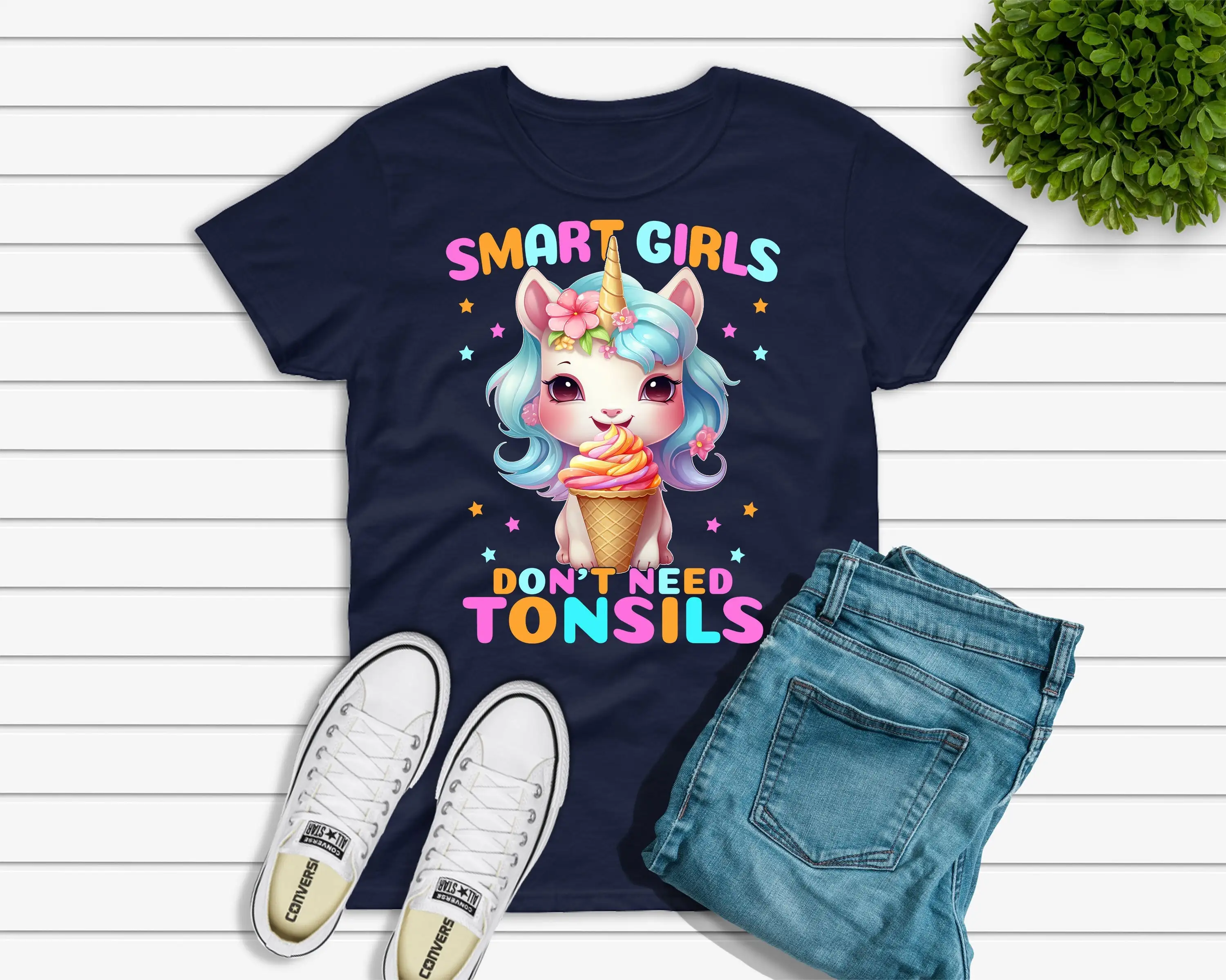 Smart Girl Don'T Need Tonsils Removal Surgery T Shirt For Kids Girls Tonsillectomy Recovery Funny Tonsil Unicorn