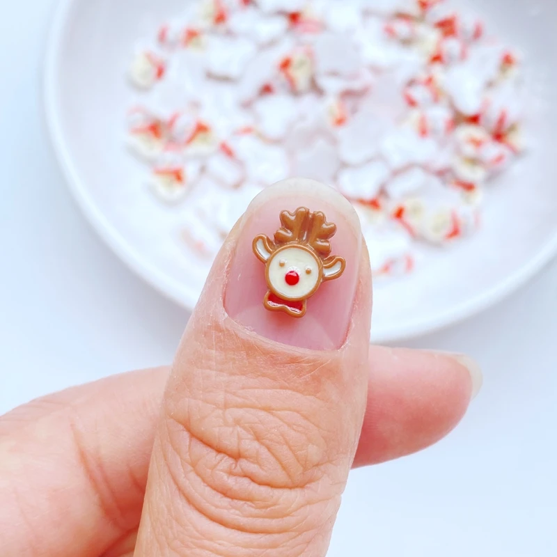 50Pcs New Cute Mini Cartoon Christmas Deer Collection Nail Parts Accessories Kawaii DIY Nail Art Decoration