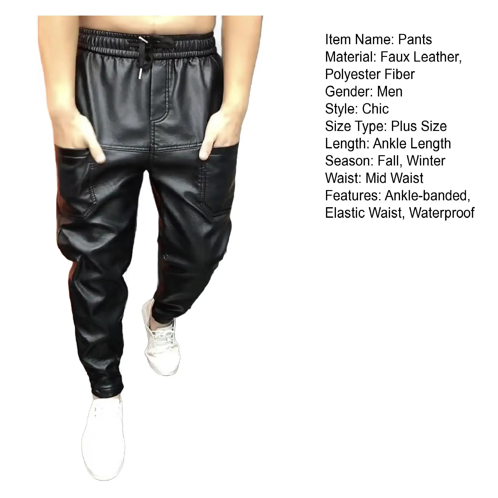 Autumn Winter Fleece-lined Thickened Warm Casual Pu Leather Trousers For Men Small Foot Thickened Long Pants