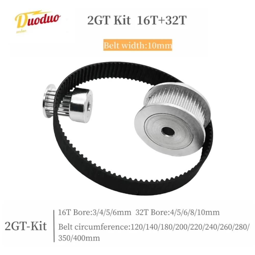 

GT2Synchronous Pulley Belt Kit 32T 16Teeth Belt Width 10mm 2GT Timing Belt Pulley Set Tensioning Wheel Bore 3~10mm Reduction 2:1