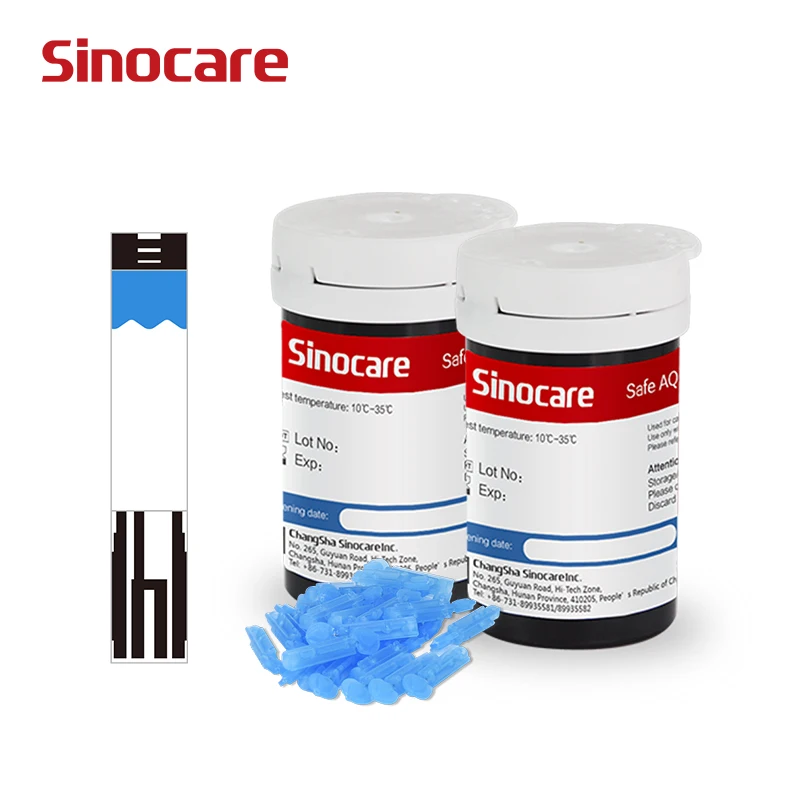 50/100/200 PCS Sinocare Safe AQ Tiras reactivas de glucosa en sangre y lancetas solo para AQ Smart & Voice