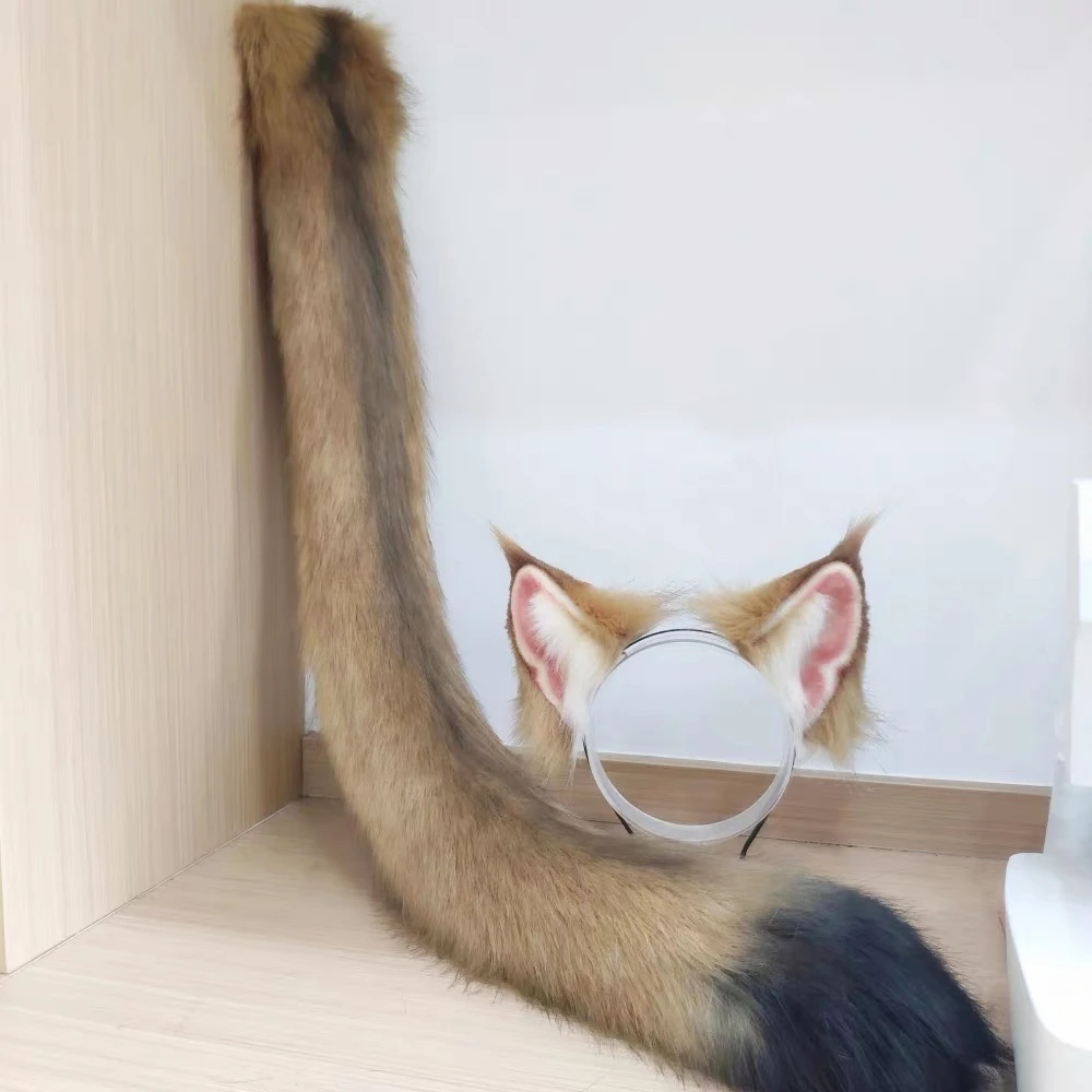 Handmade Beast Ear Simulation Animals Forest Cat Wolf Fox Ear Tail Headband Hair Hoop Headwear Christmas Game Party Cosplay Prop