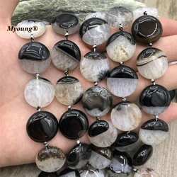 2Strands Large Black And White Agates Quartz Druzy Stone Round Slice Coin Pendant Beads For DIY Necklace Jewelry Making MY221109