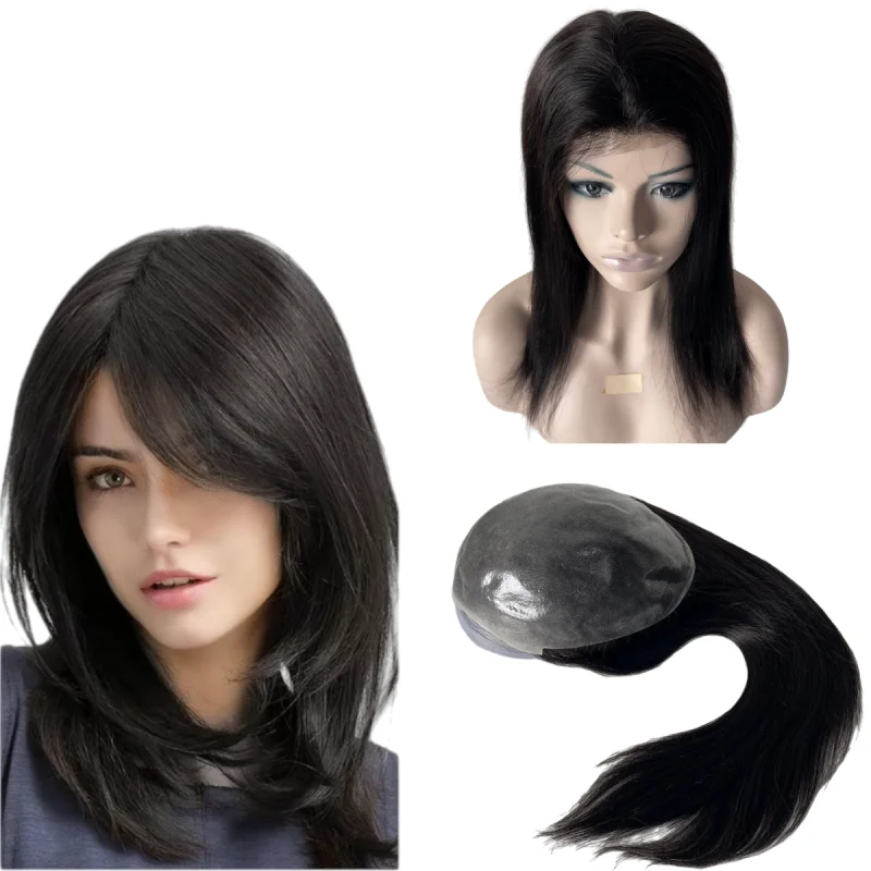 

Индийские натуральные волосы для систем наращивания, 10-16 дюймов, шелковисто-прямые # Полноразмерный топпер из полиуретана 8x10 для женщин, цвет 1b