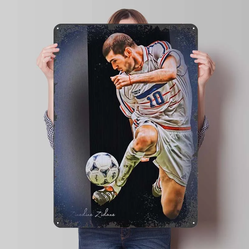 Zinedine Zidane Poster Football Sports Tinplate Sign Retro Custom Metal Signs for Wall Art Decoration Gamer Room Decoration Home