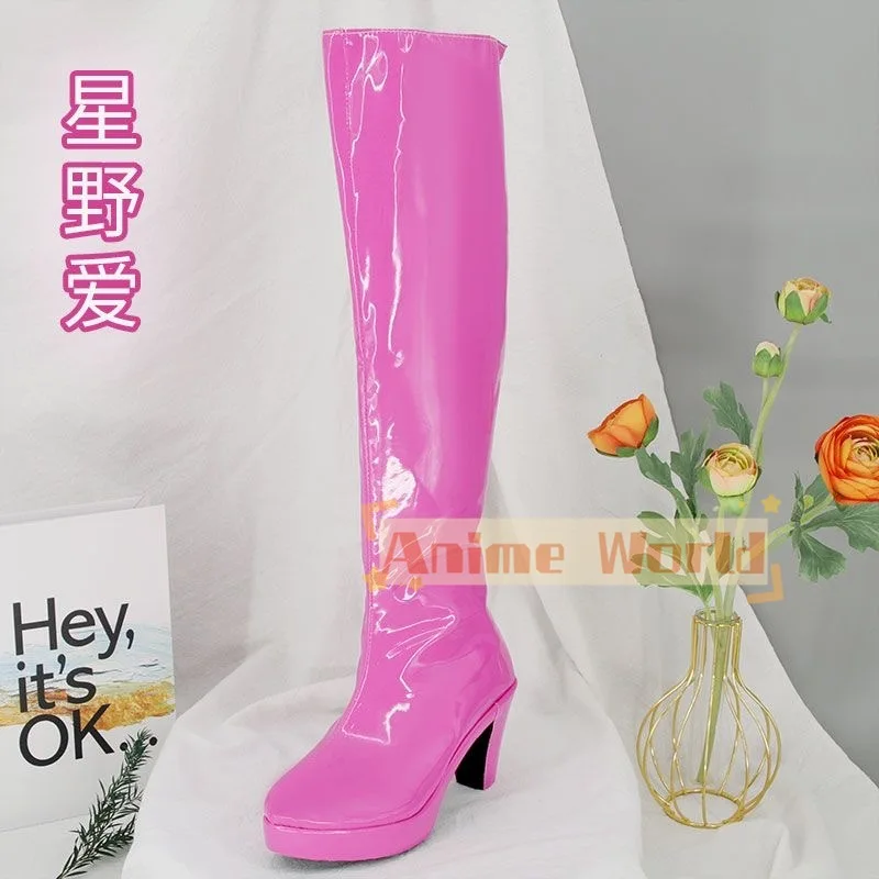 Buty Ai Hoshino Cosplay Anime Hoshino Ai Różowe Botki Damskie Różowe Botki ze Skóry PU