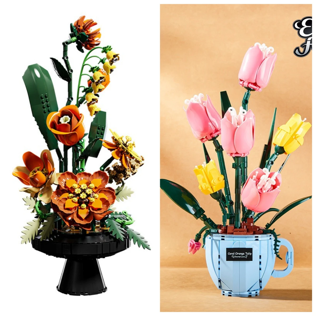 

MOC Cymbidium Rose Tulip Flower Building Blocks Set Coral Orange Flowerpot Coffee Cup Tulip Toys Children Birthday Holiday Gifts