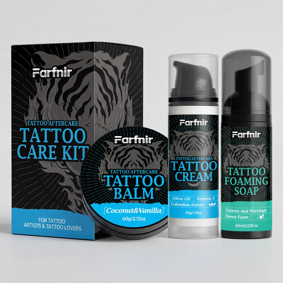 TATTOO care kit, smooths the skin, brightens the complexion, moisturizes and nourishes, making the skin delicate and radiant