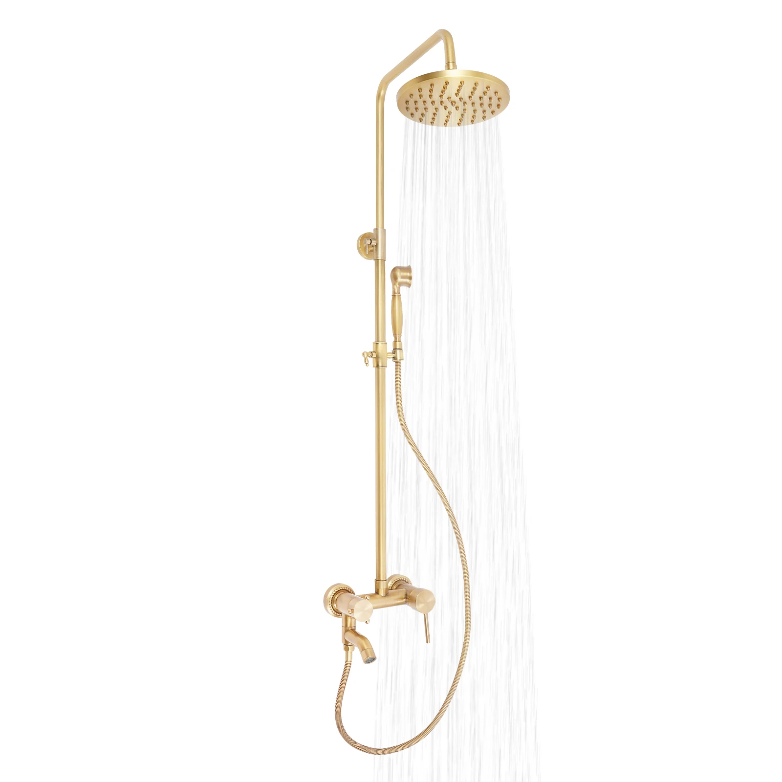 Shower System Antique Brass Shower Fitting Set Gold Shower Set Shower Fitting Complete Set with Rain Shower 20 cm, 3 Water Modes