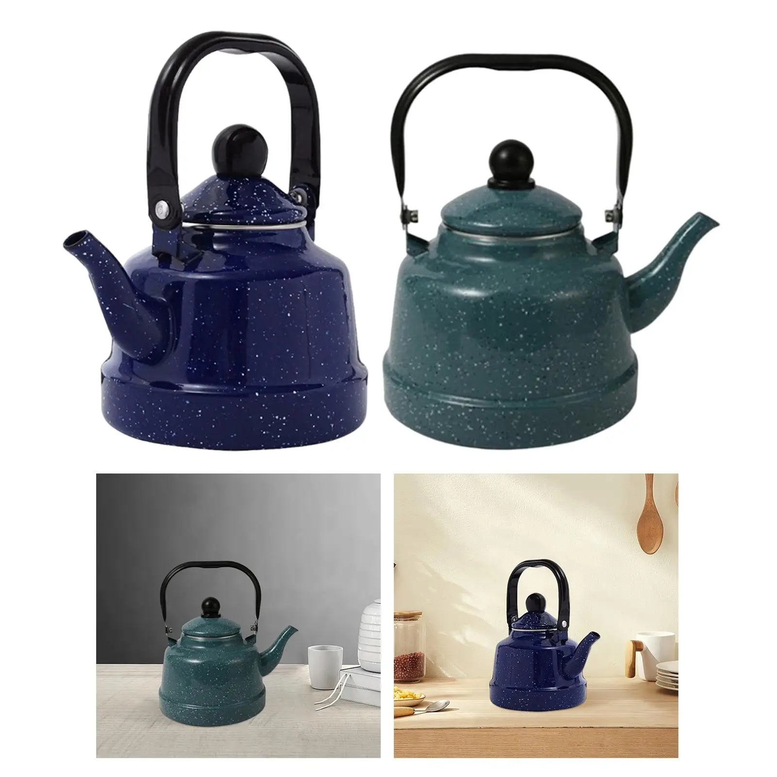 Classic Enamel Teapot 1700ml with Steel Handle Boil Water Glazed Hot Water Boiling Pot Water Kettle Enamel Kettle for Home