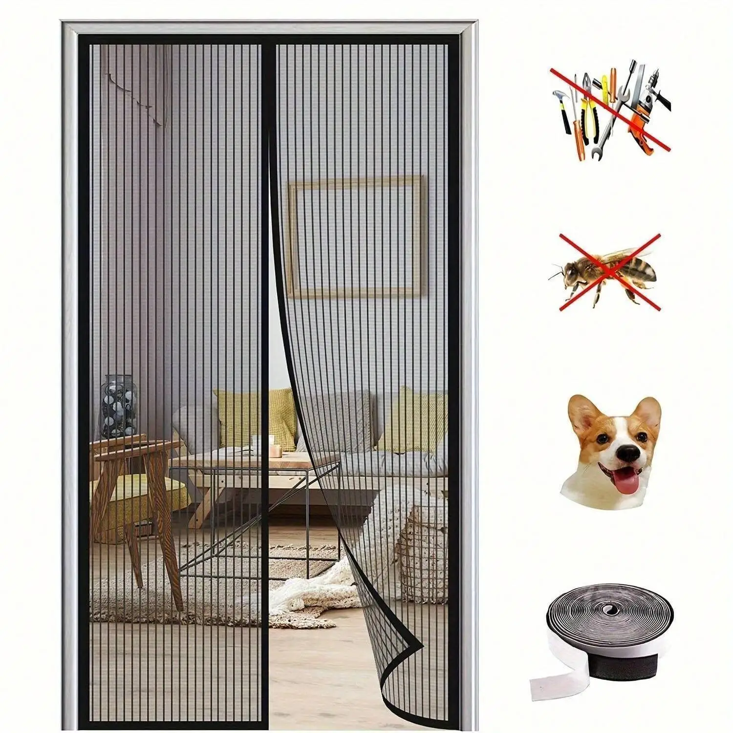 1 ensemble de moustiquaires magnétiques pour fenêtre, haute respirabilité, pas de perçage requis, installation facile par adhésif, conception anti-insectes