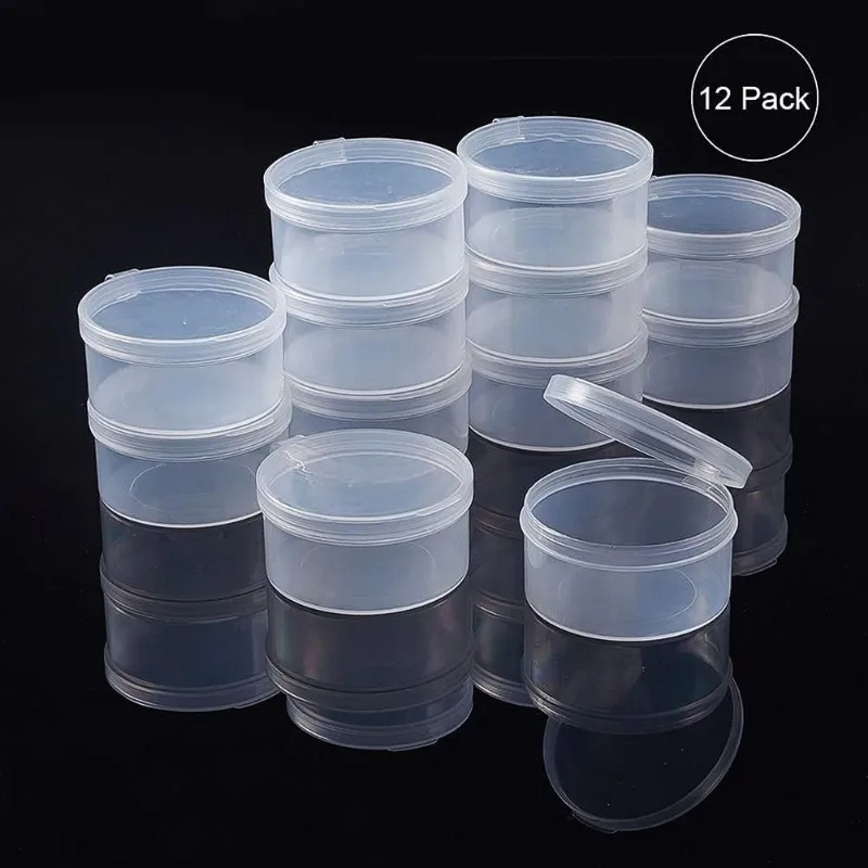 12 Pack Round Clear Plastic Bead Storage Containers Box Case with Flip-Up Lids for ItemsPillsHerbsTiny BeadJewerlry Findings