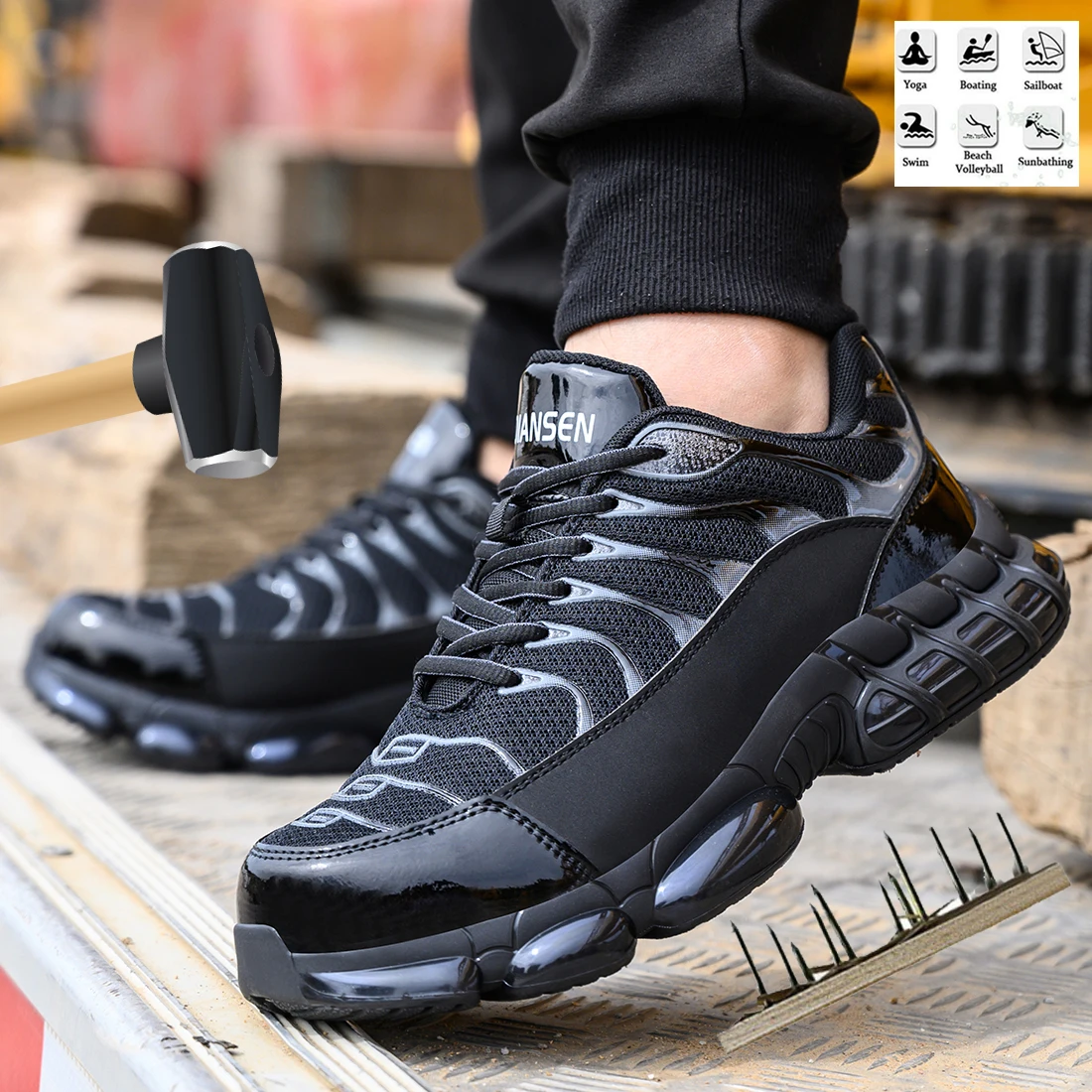 New Men Air Cushion Safety Shoes Steel Toe Sneaker Sport Reflective Work Safety Boots Man Puncture Proof Work Shoes Anti-smash