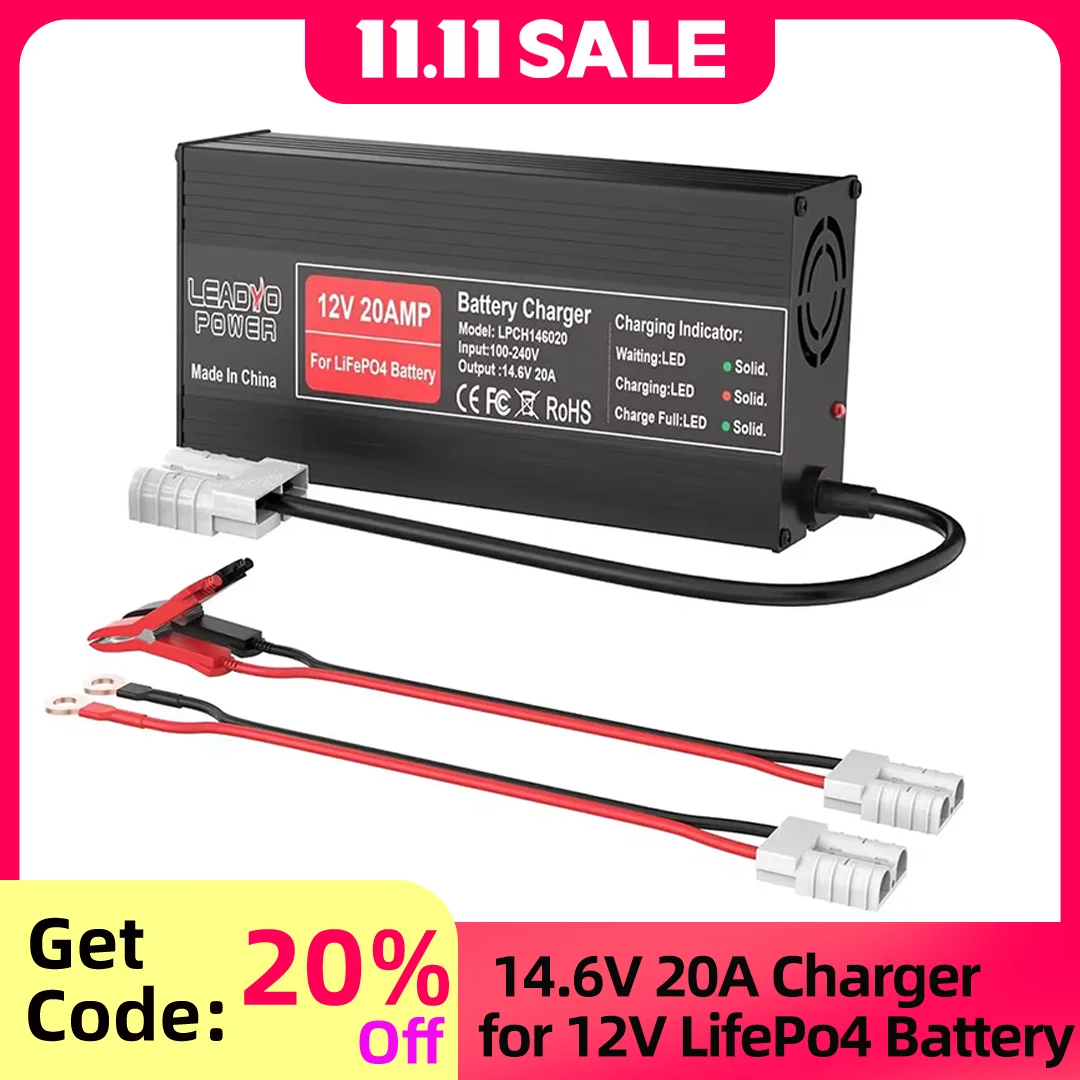 

14.6V 20A Charger 12V LiFePO4 Battery Charger Aluminum Case Use For 12V Lithium iron Phosphate RV Caravan Battery Smart Charger