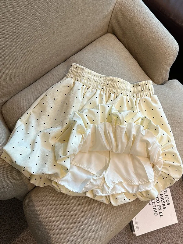 

Sweet Polka Dot Bloomer Skirt Women's Summer Texture Puffy ort Lantern Inner Lined High Waist A-Line Dr Skirt