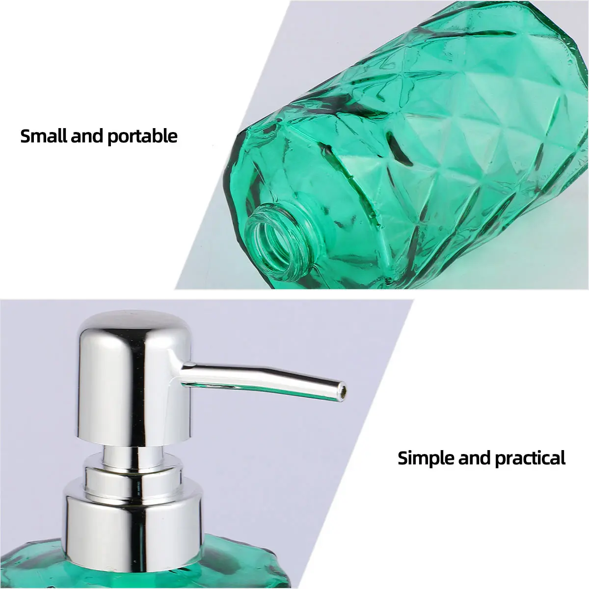 

2Pcs Diamond Stripe Glass Bottles Press Pump Lotion Dispenser for Shower Shampoo Hand Soap Storage Container Refillable