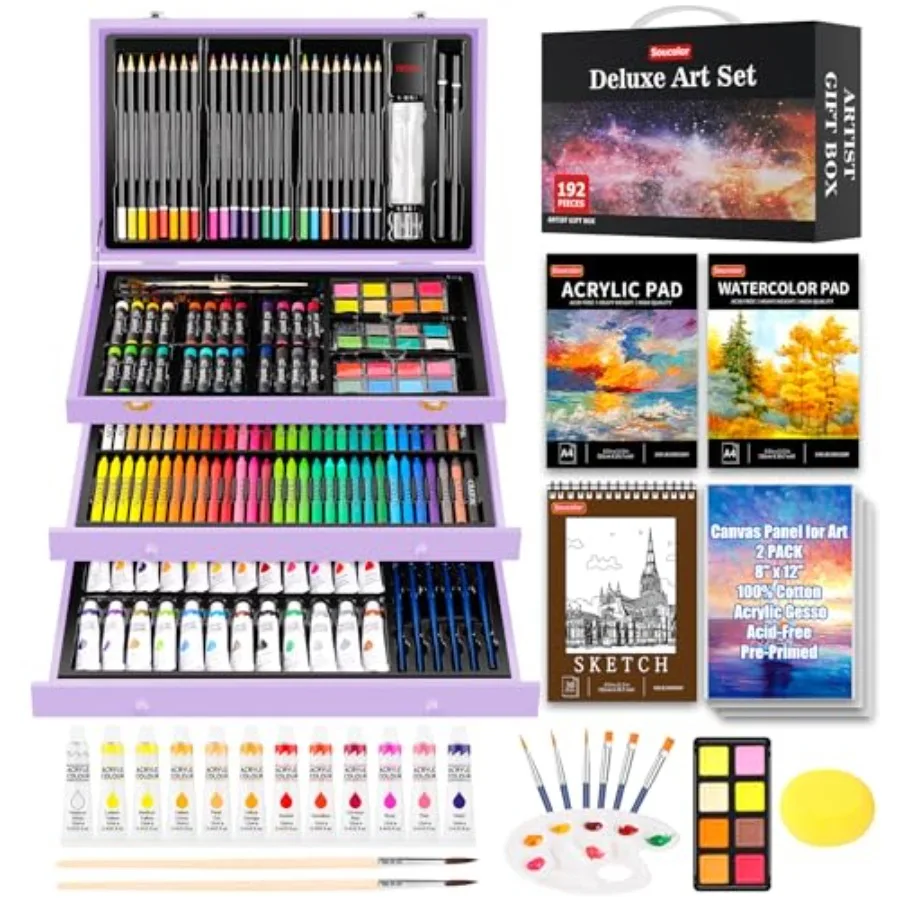 

Подарочный набор для творчества на день рождения: 192 предмета, роскошный набор для рисования и живописи с акриловым блоком, акварельным блоком, скетчбуком C