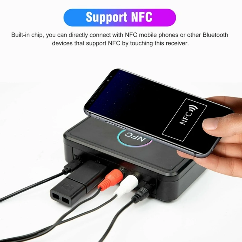블루투스 어댑터 NFC 무선 오디오 리시버 송신기, 스피커 헤드셋용, 3.5mm 잭 AUX 2 RCA 스테레오 사운드, BT5.0
