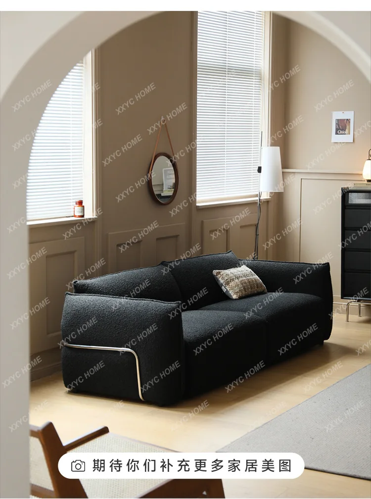X40 Retro Living Room Small Apartment Living Room Modern Light Luxury Steel Ring Black Three-person Minimalist Sofa
