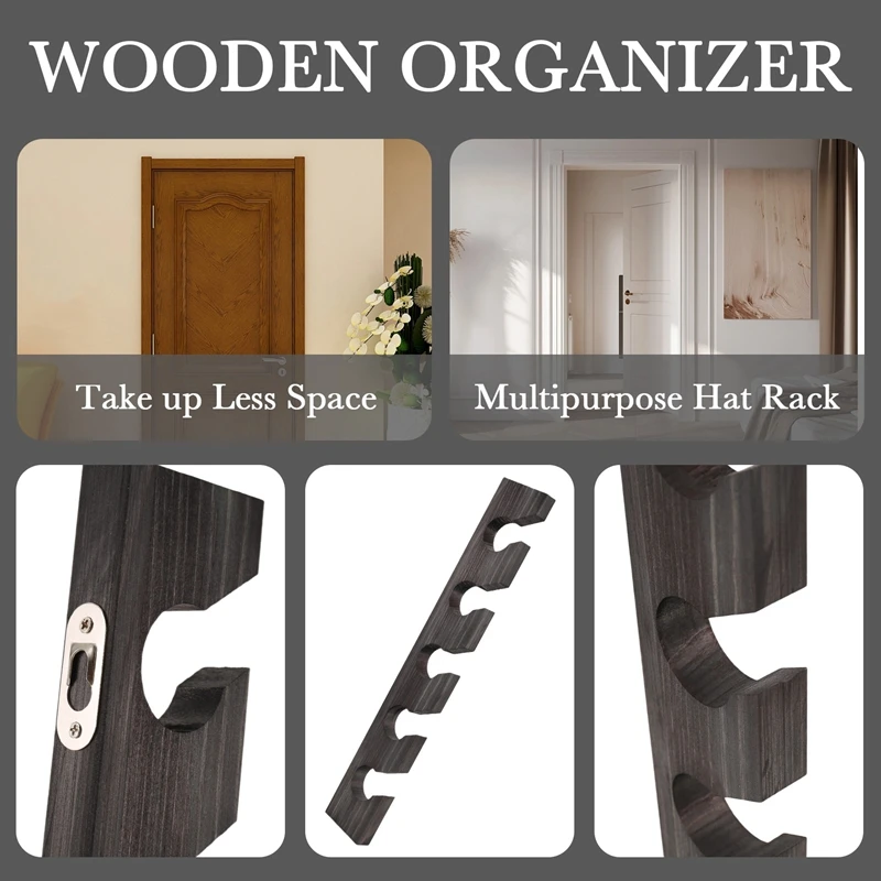 Wooden Hat Hanger for Baseball Cap Home -Saving Wooden Organizer with Display Shelf Black
