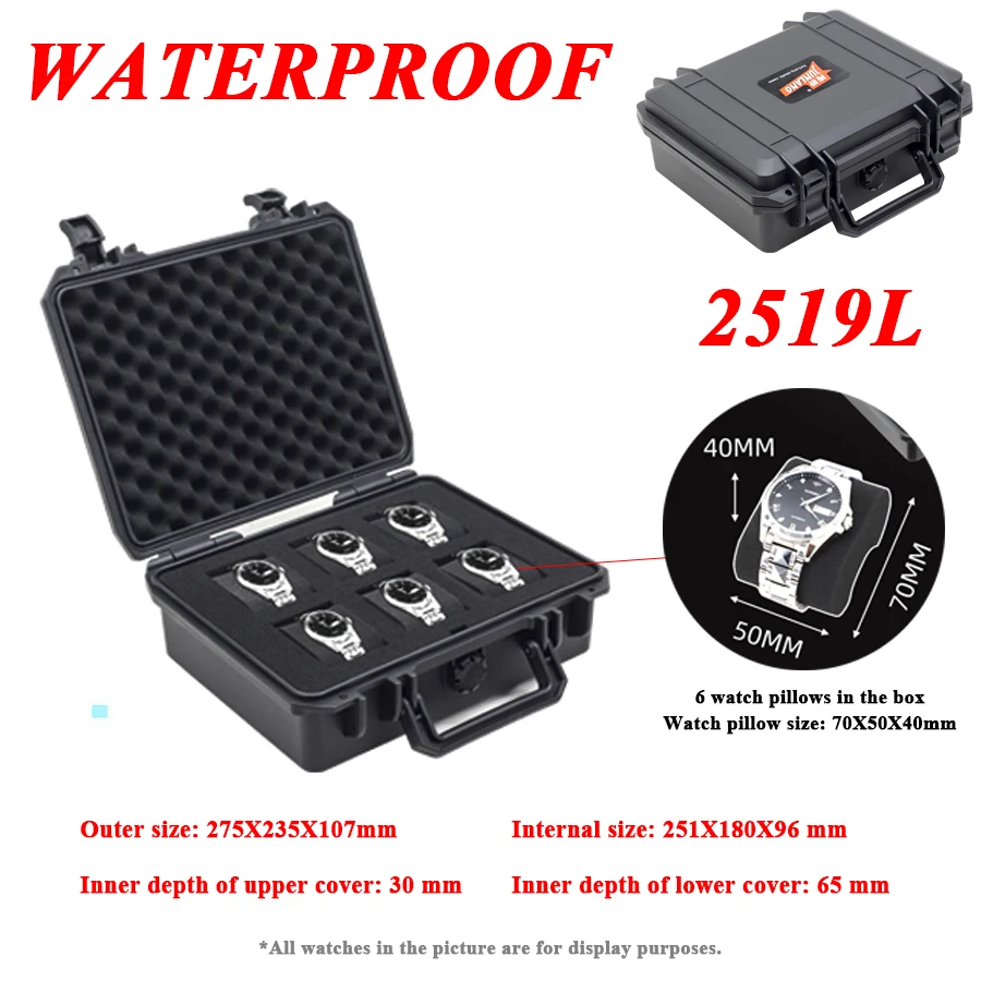 6/8/12 Grid New  Waterproof Watch Storage Box Anti Drop Safety Watch Box Equipment Instrument Storage Box Toolbox