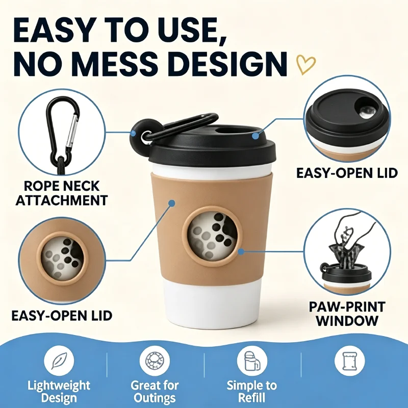 Dog Poop Bag Dispenser Coffee Cup Shape Portable Pet Waste Bag Holder Outdoor Walking Leash Clip Pet Garbage Organizer image 6