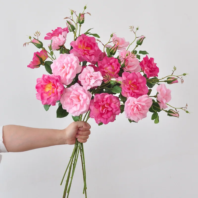 

4Pcs Moisturizing 3head Rose Real Touch Artificial Flowers Wedding Decor Fake Rose Flowers Home Decor Party Table Floral Layout