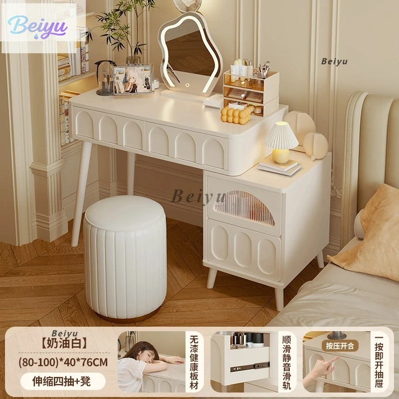 خزانة على الطراز الفرنسي الكريمي لغرفة النوم الرئيسية الحديثة الفاخرة والبسيطة 2025 خزانة تخزين المكياج المنزلية الصغيرة الجديدة #1