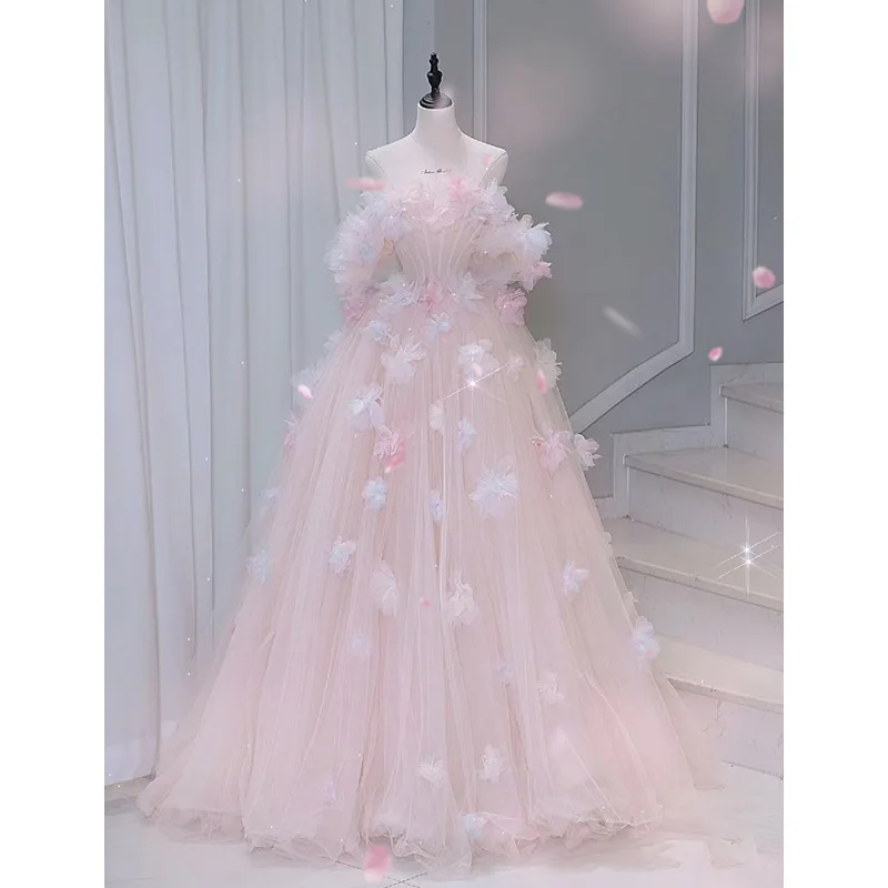 2025 novo vestido de casamento de noivado doce feminino moda rosa brinde vestido luz luxo nicho adulto anfitrião vestido de formatura