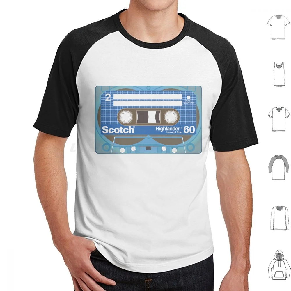 Cassette Scotch Highlander 60 T Shirt Big Size 100% Cotton Cassette Retro Video Music Vaporwave Synthwave 80s 1980s Stereo