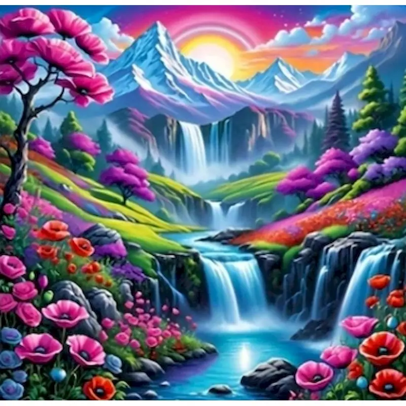 

PhotoCustom 5D Diamond Painting Waterfall New Arrivals 2025 Diamond Mosaic Landscape Moon Art Home Decor Rhinestone Pictures