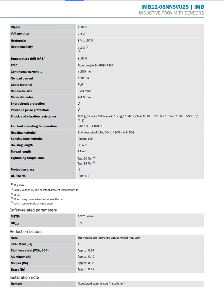 Индуктивный датчик приближения SICK IMB12-08NNSVU2S Номер заказа 1072745, бесконтактный переключатель, новый оригинальный подлинный в наличии