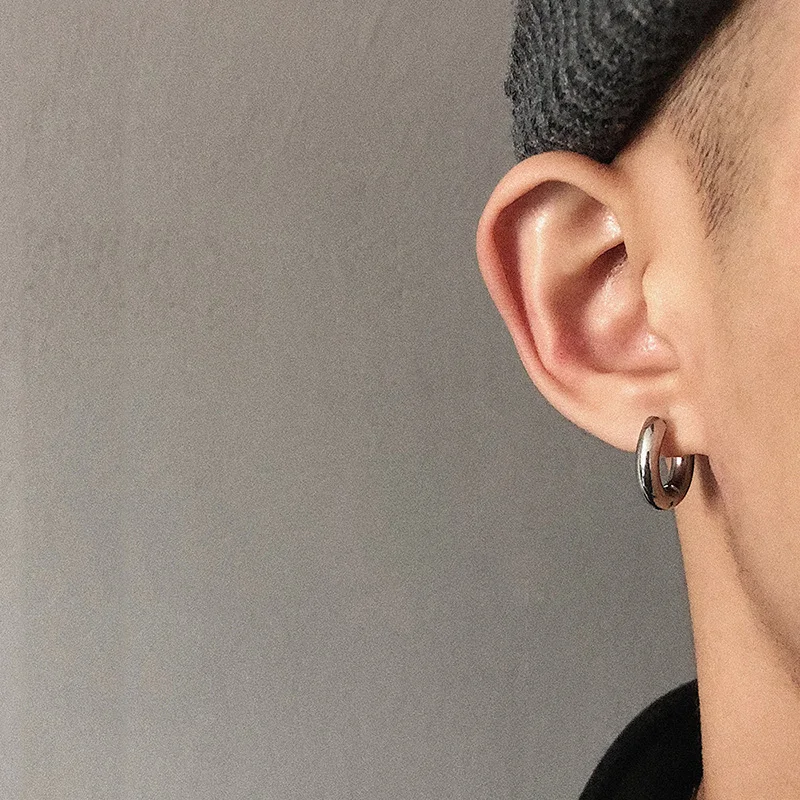 Men\' s Earrings Stainless Steel Chunky Hoop Earrings For Man Round Circle Ear Hoops Punk Hip Hop Jewelry Couple Accessories