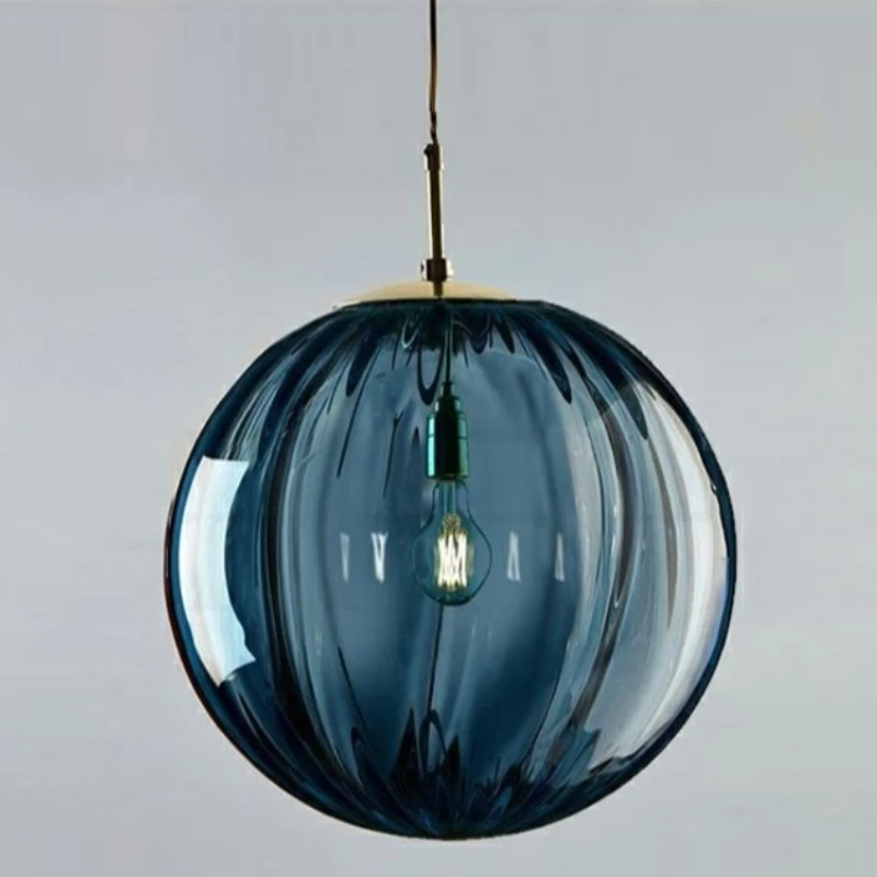 

Nordic Vintage Style Glass Atmosphere Pendant Light for Study Homestay Wavy Lamp Spherical Elegant Hanging LED Lighting Fixtures