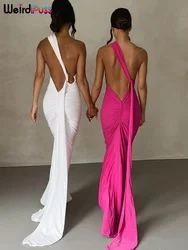 Vestido con espalda descubierta y cinta de gato extraño Y2K para mujer, elegante vestido de verano sin mangas con cuello Halter, ceñido al cuerpo, ajustado, fruncido, para fiesta de cumpleaños y discoteca