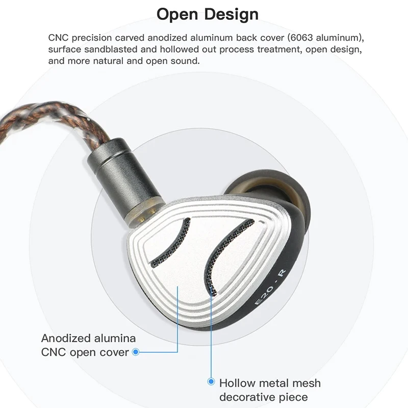 Aoshida E20 auriculares intrauditivos de alta fidelidad con cable controlador dinámico recubierto de berilio de 3,5mm auriculares con cable de 0,78 2 pines auriculares HiFi