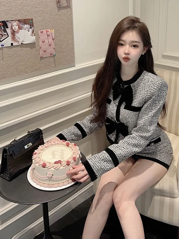 

Роскошный модный комплект в стиле принцессы: короткая юбка-обертка, полуоблегающее платье в стиле «Маленький аромат», весна-осень, комфортный.