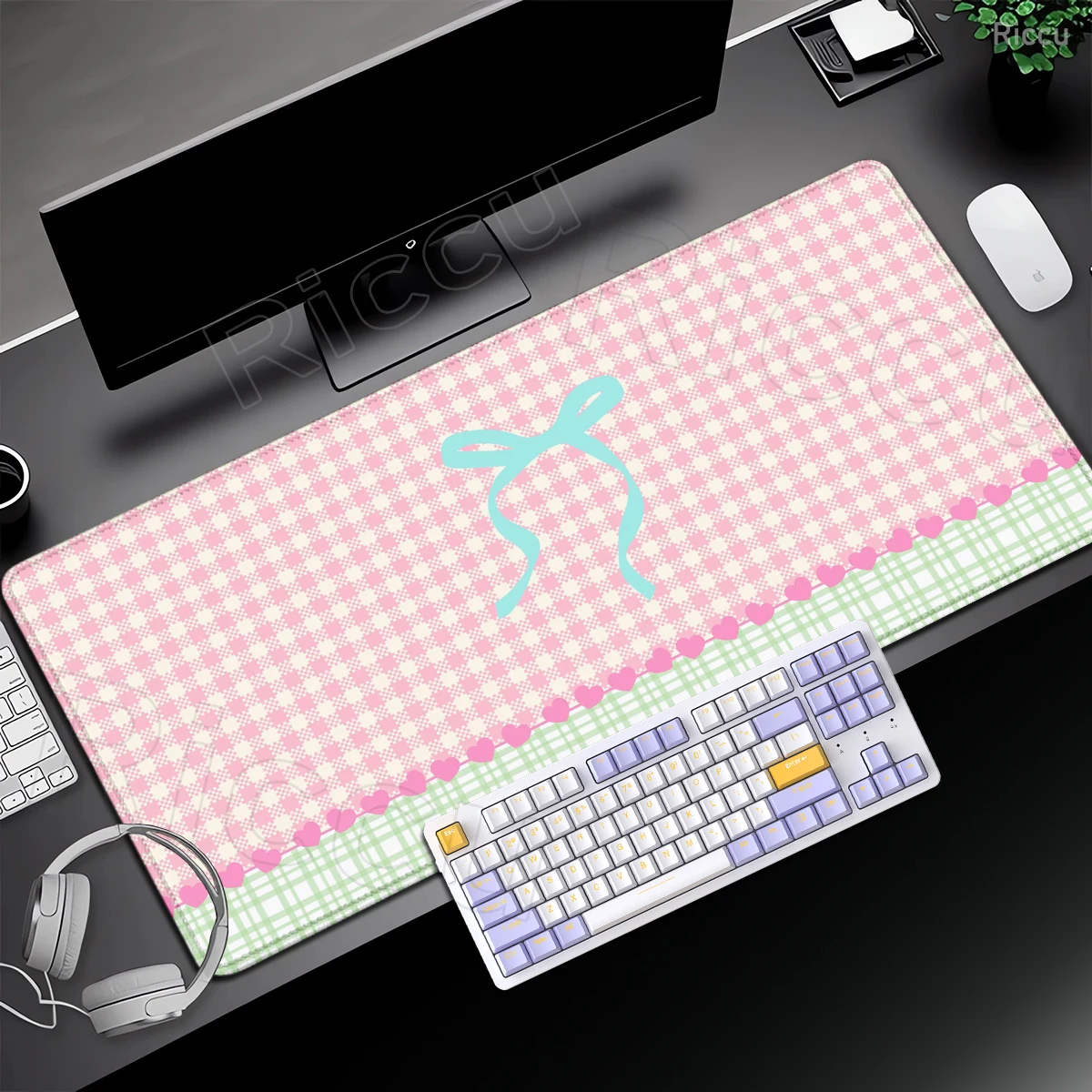 

Pink Bow Sweet Girly Aesthetic Large Gaming Mouse Pad XXL Office Desk Mat Computer Keyboard Pad Non-slip Gifts for Girls Friend