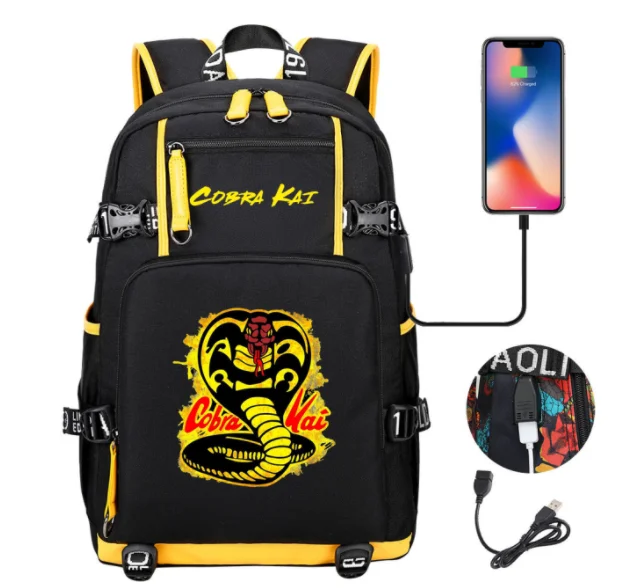 Cobra Kai School Bags Women Men Backpacks Laptop Travel Bags Multifunction USB Charging Backpack Mochila